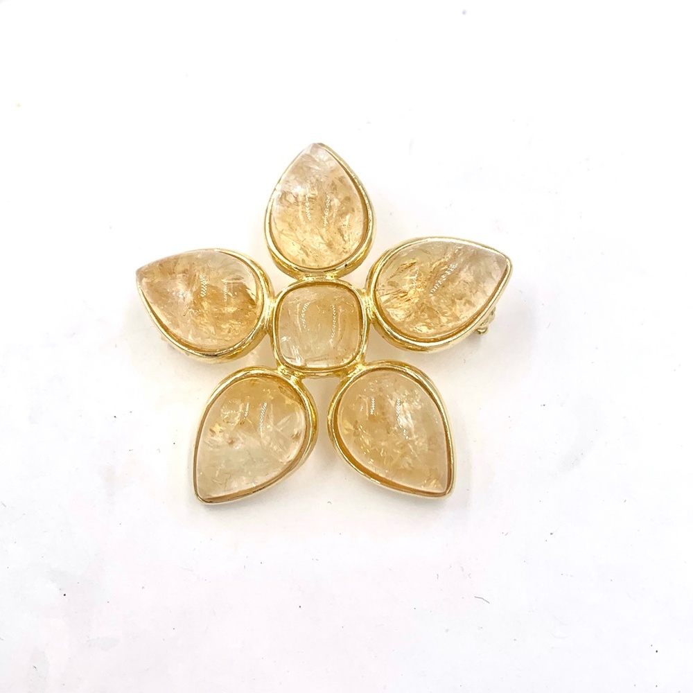 FRANCESCA ROMANA GOLDEN CITRINE FLOWER PIN BROOCH - Picture 4 of 9